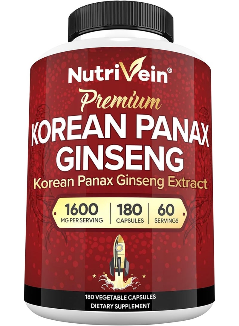 نيوتريفين الجنسنج الأحمر الكوري (باناكس) 1600 ملغ، طاقة، تركيز ذهني، صحة مناعة، 180 كبسولة، تكفي لشهرين - Image 1